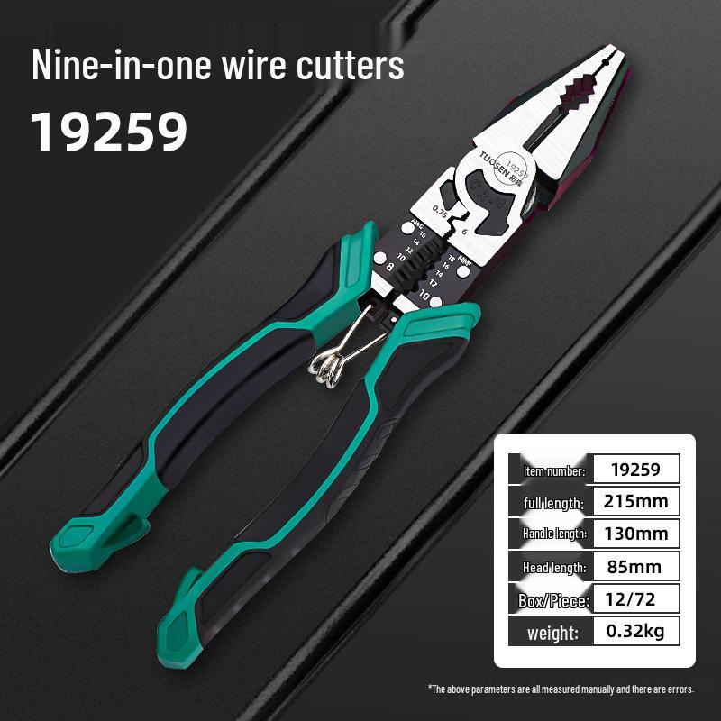 Tuosen 9" Industrial Bench Vise with Needle-Nose, Diagonal Cutting, and Wire Stripping Pliers - Multi-functional Steel Tool