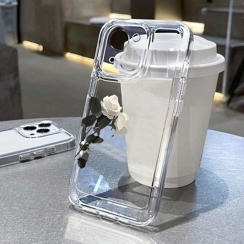 The New Simple Pure White Rose iPhone17Promax Mobile Phone Case Is Suitable for Apple 16promax Space Case 15.