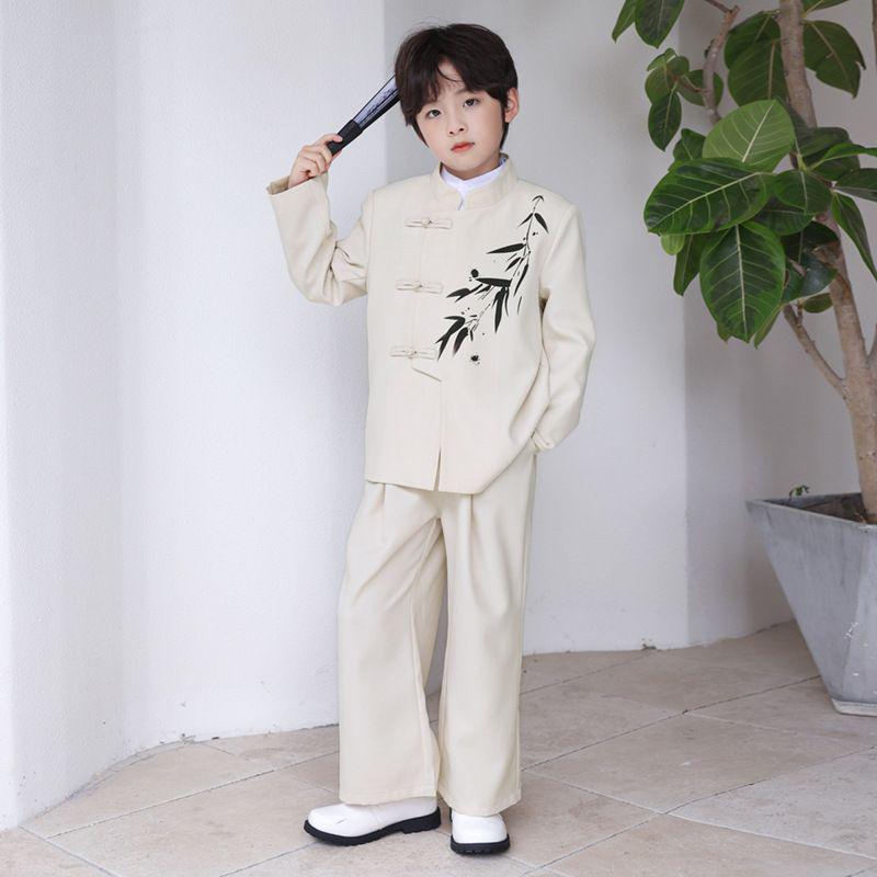 Boys' Autumn Chinese Style Tuxedo: Retro Pan Buckle Hanfu - Medium & Large Sizes