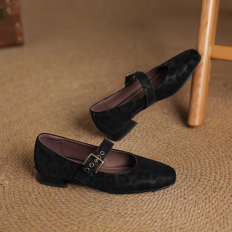 Krazing Pot Cow Skin Spring Summer Size 43 Size 42 Size 41 Thick Low Heels Women Round Toe Leisure Leopard Pumps