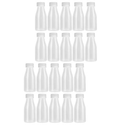 20Pcs Plastic Milk Bottles with Caps Juice Jars for School Drinking Design Beverage Packing Bottles