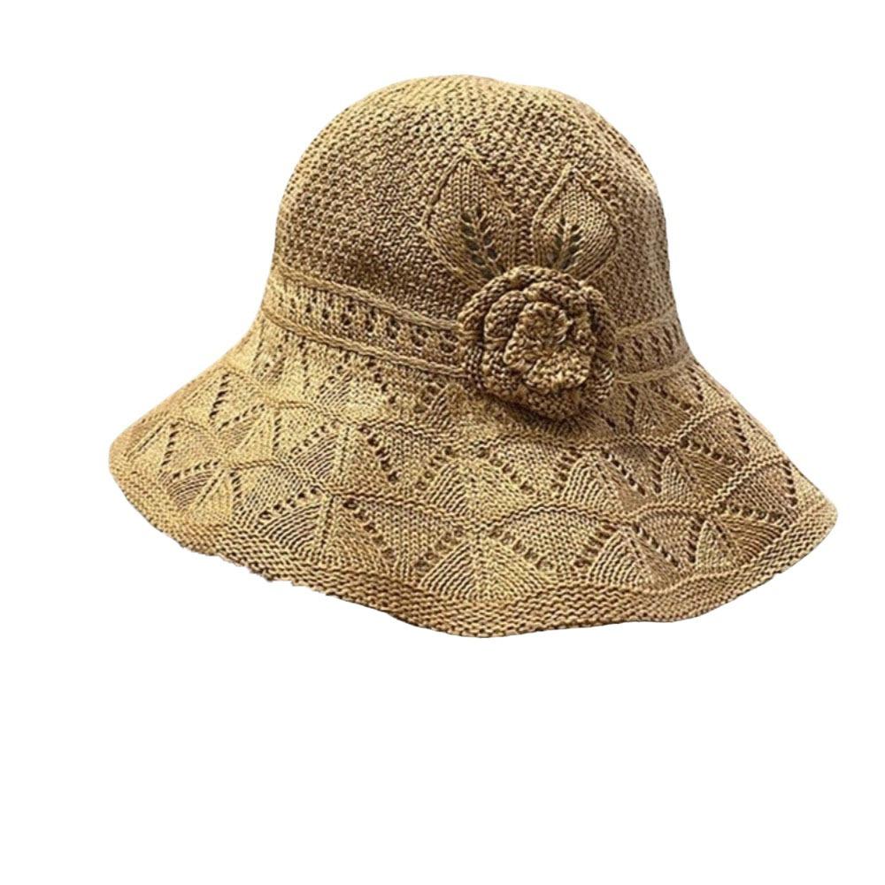 Big Brim Straw Sun Hat French Style Sun Protection Cap Sunscreen Knitted Bucket Hat  Girls