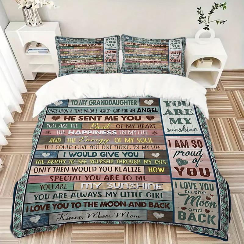3pcs Granddaughter Love Quotes Duvet Cover Set, Cover For Bedroom Guest Room (1 Duvet Cover + 2 Pillowcase, Without Quilt),  yy250922157