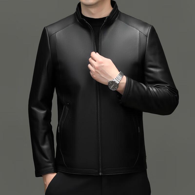 

YILITENG Мужская кожаная куртка с воротником-стойкой, деловая повседневная L