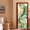 Moderne Geometrische Türsticker - Selbstklebende und abnehmbare Türsticker, grüne seidige Wellenlinien mit einem Schmuckmuster