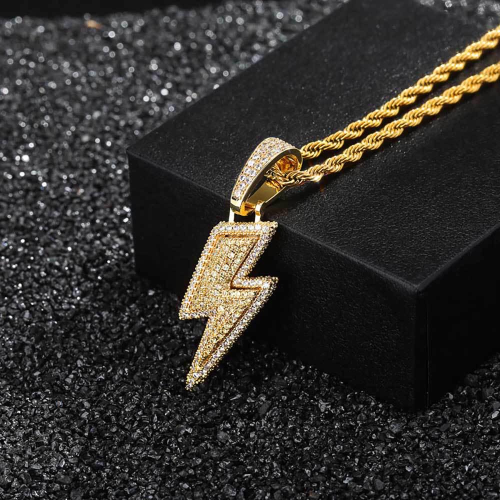 Trendy European & American Zircon Lightning Pendant Necklace: High-End, Personalized Hip Hop Chain for Men