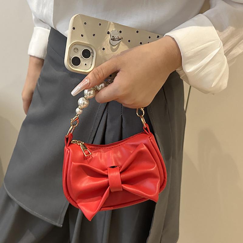 Bow Mini Handbag Fashionable and Versatile Mini Bag New Korean Version Pearl Bow Bags Casual Handbag Exquisite Zipper Cute Bag