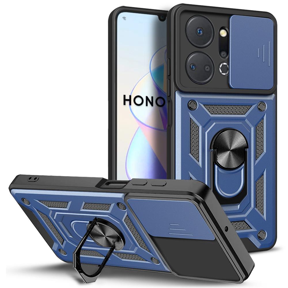For Honor X7a 5G Kickstand Phone Case PC+TPU Phone Cover with Slide Camera Lens Protection