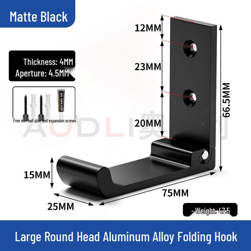 Schwarzer Wandmontierter Klappmantelhaken aus Aluminiumlegierung - Stanzfrei, Solider Einzelhaken