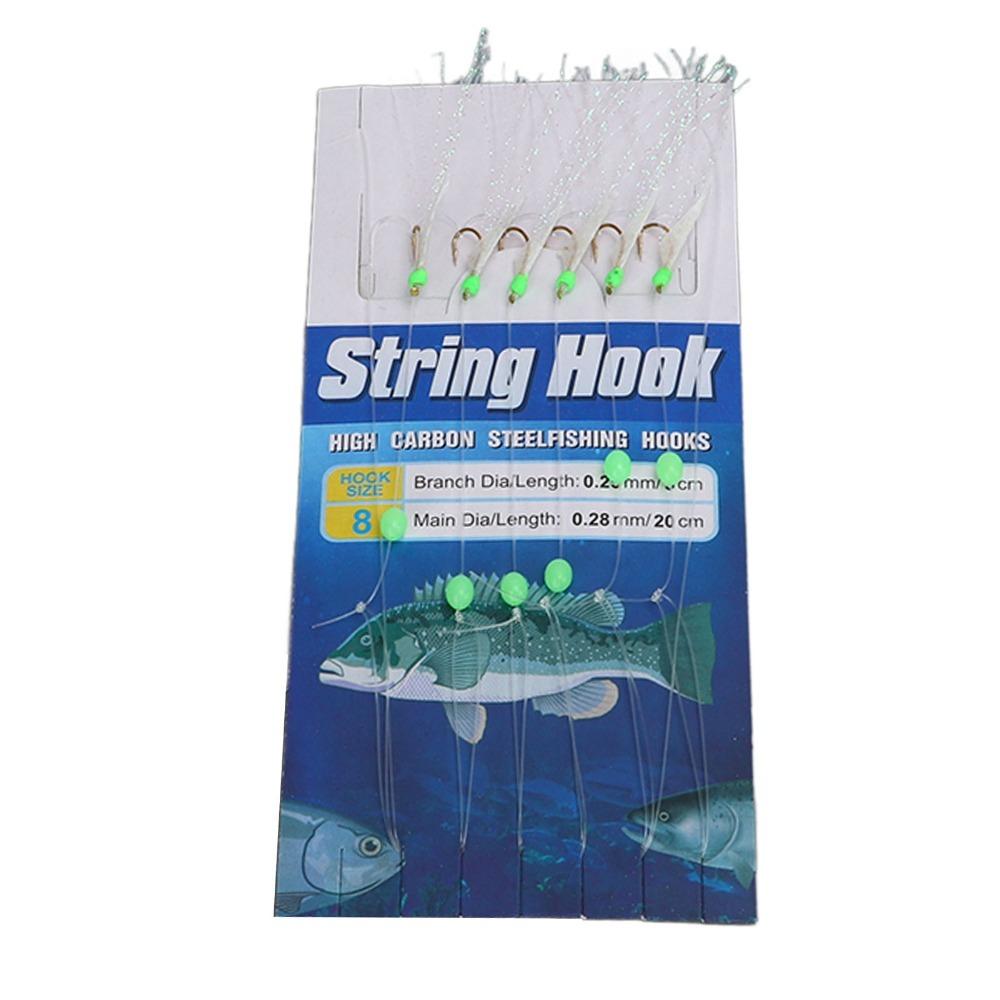 5PCS 6 Hooks Fish Skin String Hooks Carbon Steel Fishing Bait Rigs Freshwater Fishing