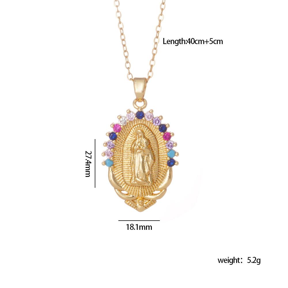 

Stainless Steel Chain Colorful Zircon Virgin Mary Pendant Necklaces for Women Men Religious Charm Accessories Jewelry Gifts