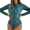 2024 Geometric Print Long Sleeve One-Piece Swimsuit for Women