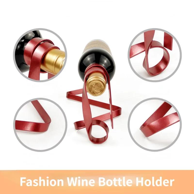 Creative Iron Wine Bottle Holder Ribbon Suspension Poised Wine Rack Cabinet Stand Bracket Bar Accessories Table Decoration Tools