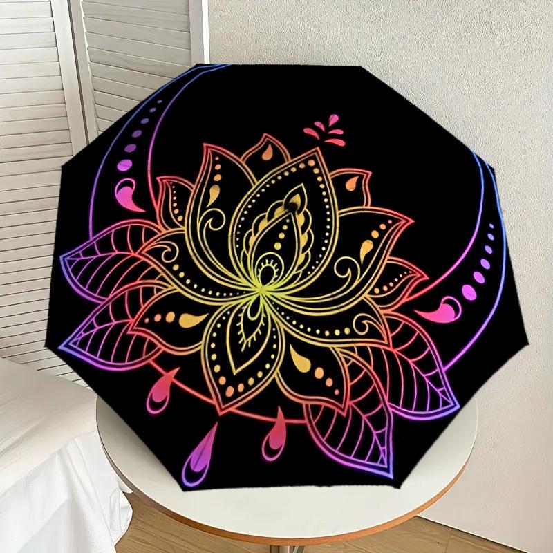 

1pc Lotus Mandala Design Umbrella with Plastic Handle,Suitable for All Seasons Home Travel Outdoor UmbrellaDD1044