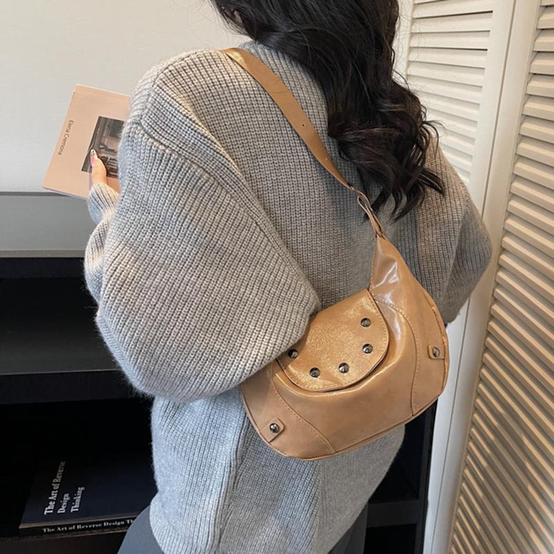 Trendy Fashion Rivet Handbag, High-end Texture Large-capacity Women's Underarm Bag, Retro Design Hobo Crossbody Bag KTB