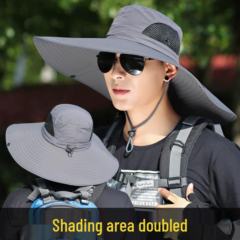 Men's Summer Anti-UV Wide-Brim Bucket Hat for Outdoor Fishing & Work, Large Size