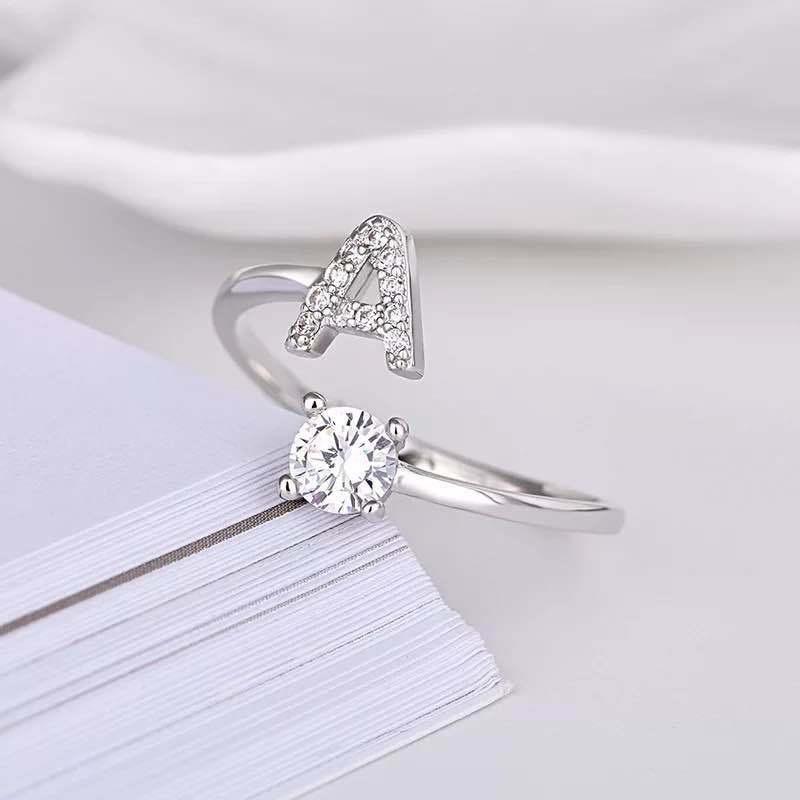 Shining 26 Letters Adjustable Rings Initial A-Z Alphabet Opening Ring For Women Charm Jewelry Gift