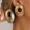 Orecchini a Bottone Geometrici Ovali Filettati in Metallo Vintage per Donna Lusso Nero Cristallo Irregolare Orecchini Accessori Gioielli da Festa