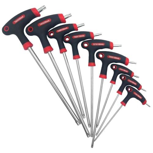 GOOMAND Star Wrench, Long T-Handle Star Screwdriver, T10, T15, T20, T25, T27, T30, T40, T45, T50, 9-Piece Set, Cr-V Steel, Hex Wrench, Torx Screwdrive