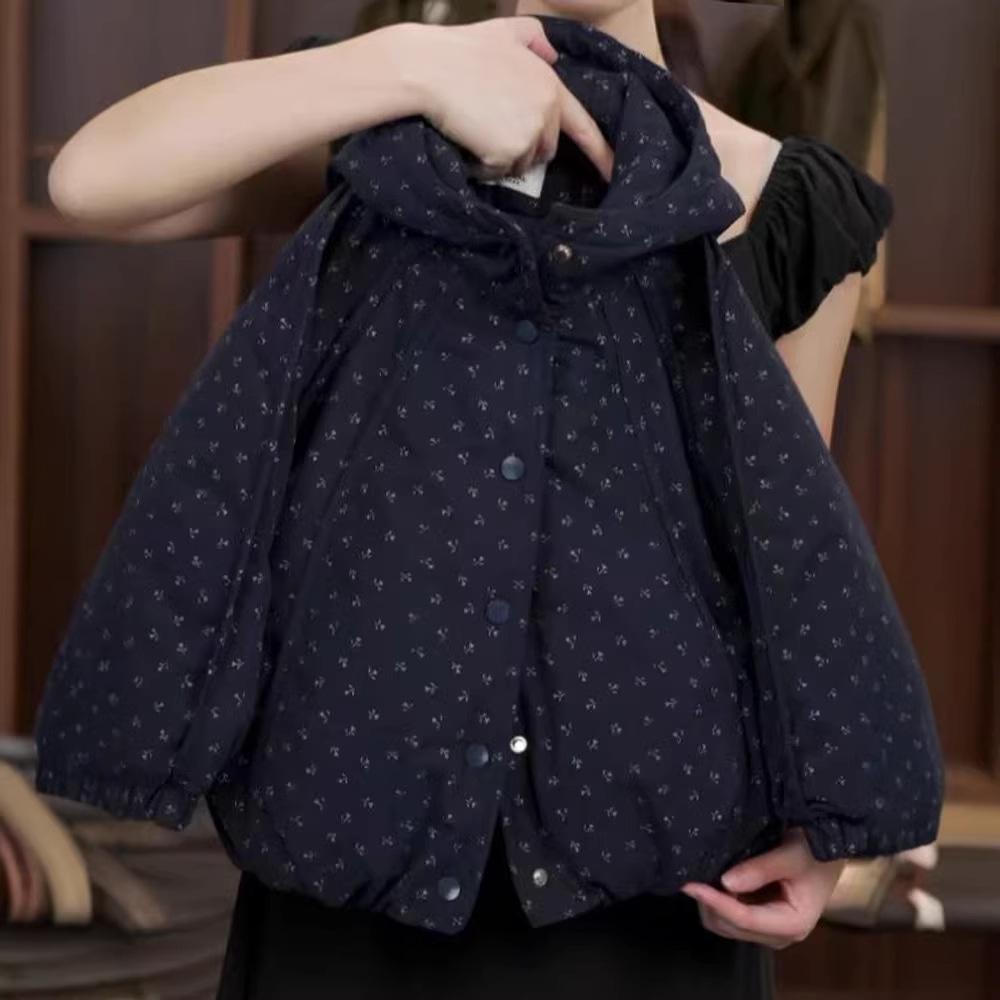 2025 Girls' Hooded Quilted Jacket - Korean Style, Printed, Thick Cotton for Autumn/Winter