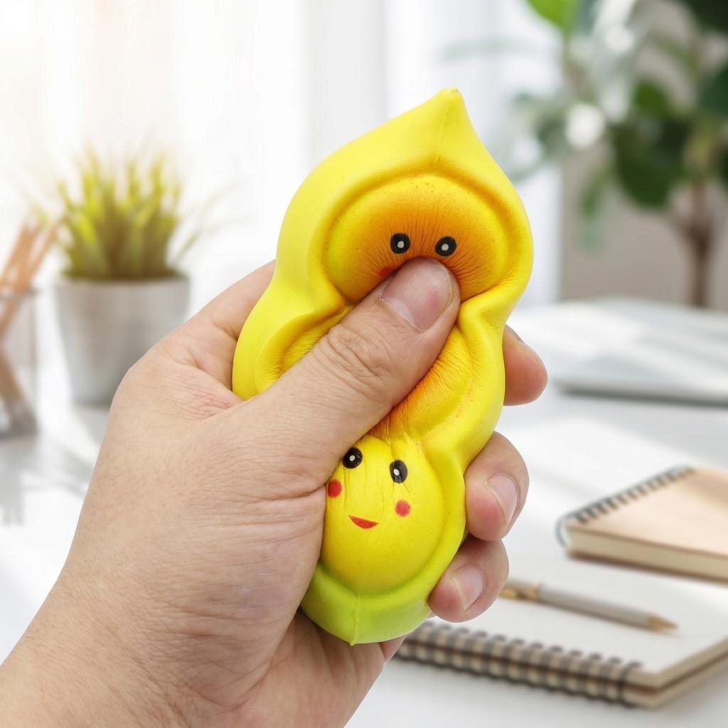 Pea Pod Shaped Slow Rising Squeeze Toy with Cute Face Design for Stress Relief and Sensory Play for Adults and Children
