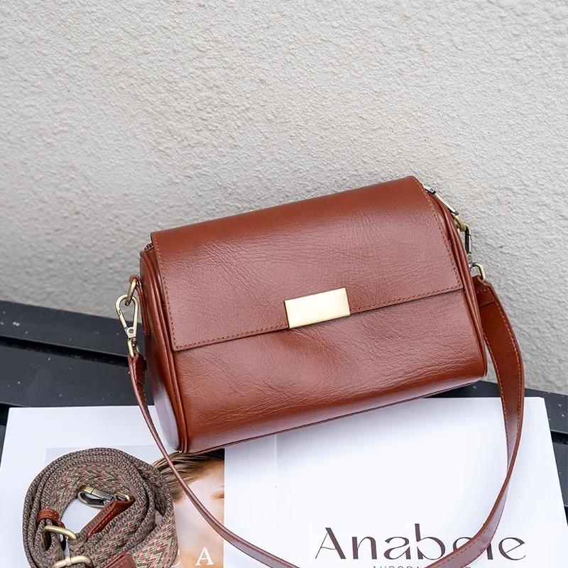 Genuine Cowhide Leather Women's Shoulder Bag Crossbody Bag Retro Versatile Ladies Underarm Fashi Luxury Brand Bag Wholesale
