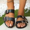Fashion 2025 Summer Women Flat Sandals Solid Color Round Head Buckle Design Vintage Leather Casual Comfortable Female Flat Retro Shoes