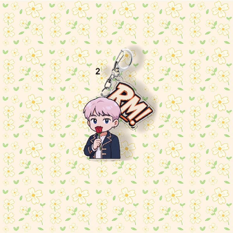 7pcs BTS Cartoon Rose Keychain, All Members' Design Pendant, Celebrity Merchandise Support Charm, ARMY Support Merchandise