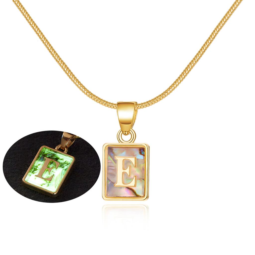 Colored Shell Luminous 26 Letter Square Brand Pendant Snake Bone Chain Necklace Couple Letter Necklace