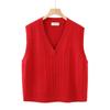 2026 Spring Korean V-neck Cable Knit Vest: Women's Plus Size Sleeveless College Style Layering Tank Top Shrug