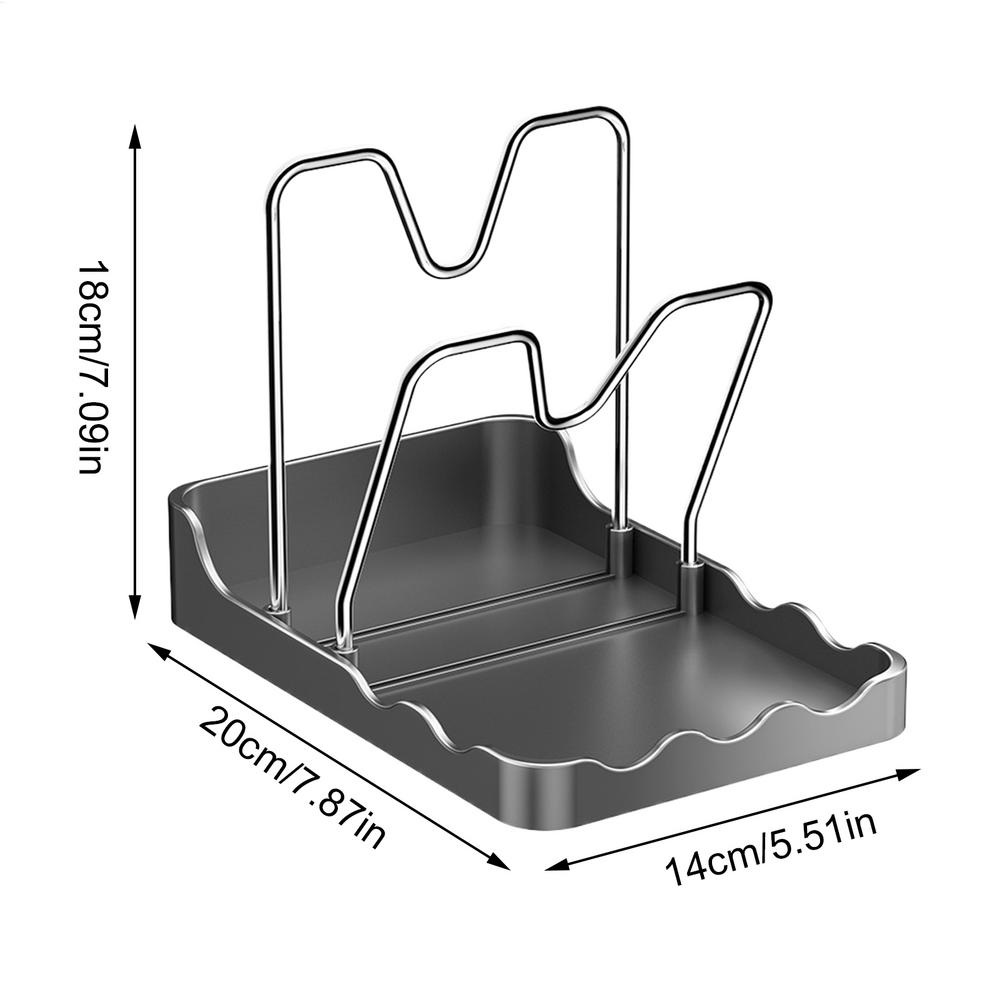 Pan Lid Organizer Vertical Spoon Rest with Drip Tray Stainless Pots Pans Lid Organizer for Kitchen Baking Cooking Pantry Counter