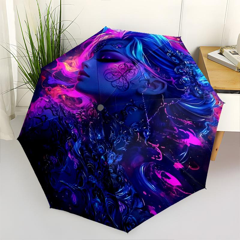 

1pc Fantasy Floral Design Automatic Opening/Closing Umbrella with Foldable Design, Iron Frame for Outdoor Use, Perfect Gift for Fans, Travelers,