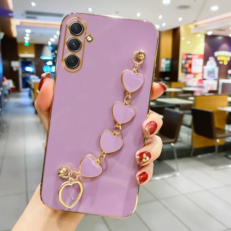 

A 16 26 36 56 Роскошный чехол-цепочка с сердечком и покрытием для Samsung Galaxy A16 A26 A36 A56 A15 A25 A35 A55 5G A06 Задняя крышка A16 4G 5G