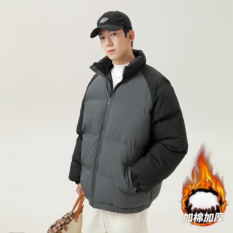 

Men s stand-up collar cotton-padded clothes trendy men s winter windproof piled thickened cotton-padded clothes couple thickened cotton-padded jacket S