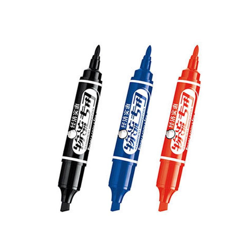 Dual-Tip Oil-Based Marker: Waterproof & Fade-Resistant, Thick & Thin Tips in Black, Red, Blue - Ideal for Logistics