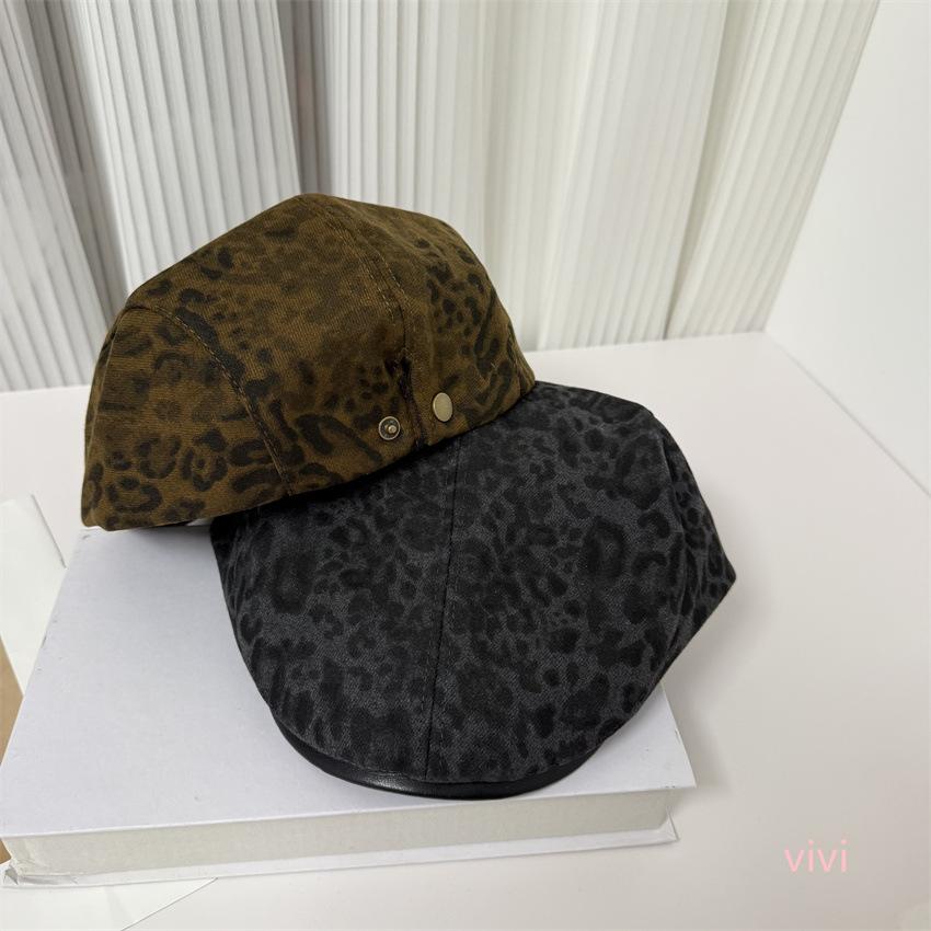 American retro hottie leopard print forward hat female autumn niche yk big head circumference beret versatile face small hat