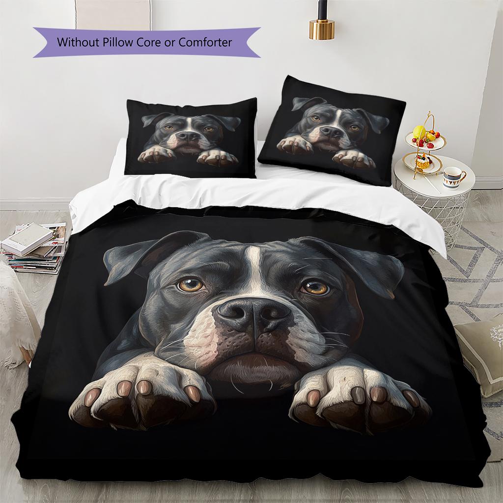 Black Pitbull Pattern Bedding Home Decoration Birthday Gift (1 * duvet cover + 2 * pillowcase, without core)