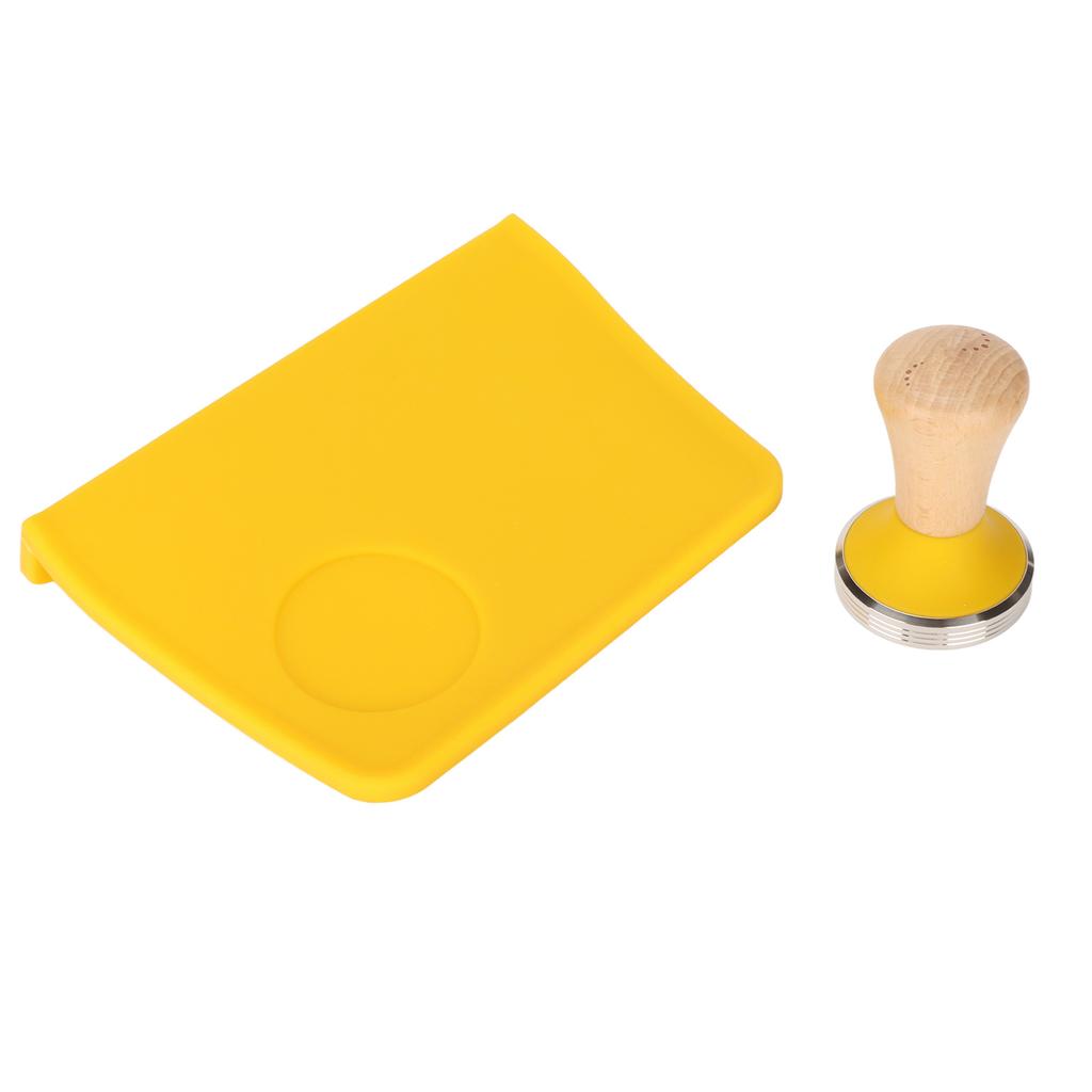Coffee Powder Press Tool Set Wooden Handle Flat Base Hammer Non Slip Silicone Tamper Mat with Slot