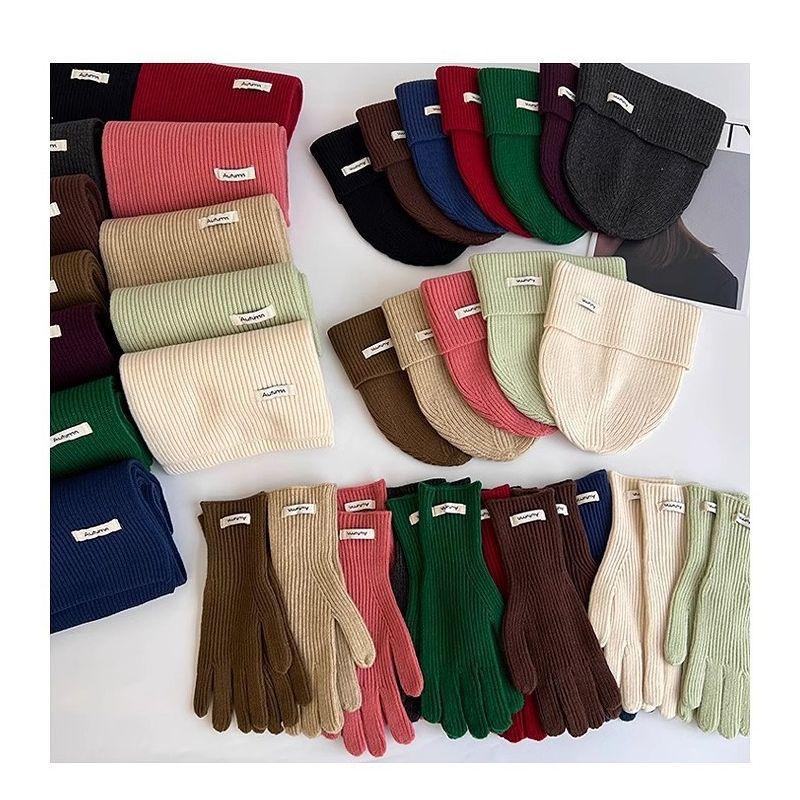 Season fashion new literary and retro knitted wool scarf three-piece set women's warm and cold neck scarf men