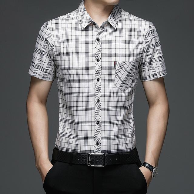 

Рубашка с короткими рукавами, новая летняя мужская свободная рубашка в клетку, повседневная рубашка в клетку XXXL