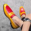 New Men's Low-top Office Dress Leather Shoes Men's Large Size Black and White Color Matching Leather Shoes One Foot Loafers