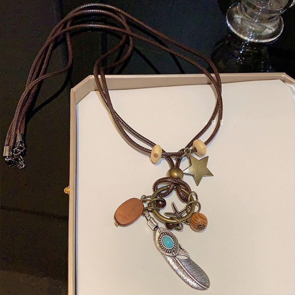 Tassel Ethnic Style Wooden Necklace Wood Bohemian Style Necklace Sweet Long Sweater Chain  Gift
