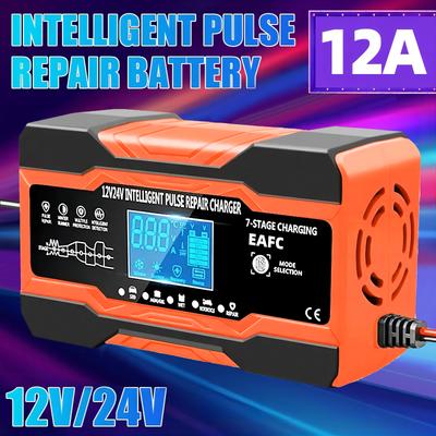 12V 24V 12A 10A Batterieladegerät Intelligentes Schnellladen für Autobatterien 7-stufige Ladeimpulsreparatur für AGM GEL WET Blei-Säure
