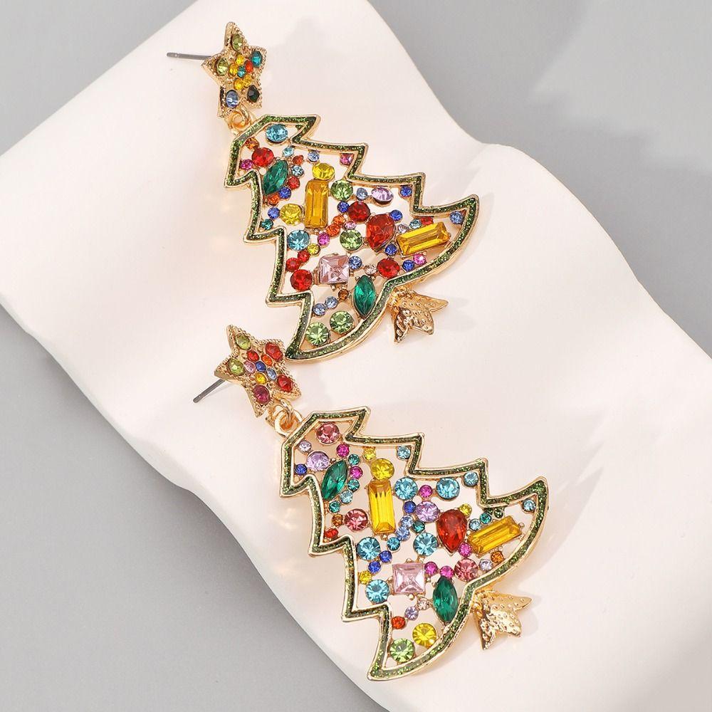 Crystal Xmas Dangle Earrings Star Christmas Bell Pendant Trendy Merry Christmas Earrings  Winter