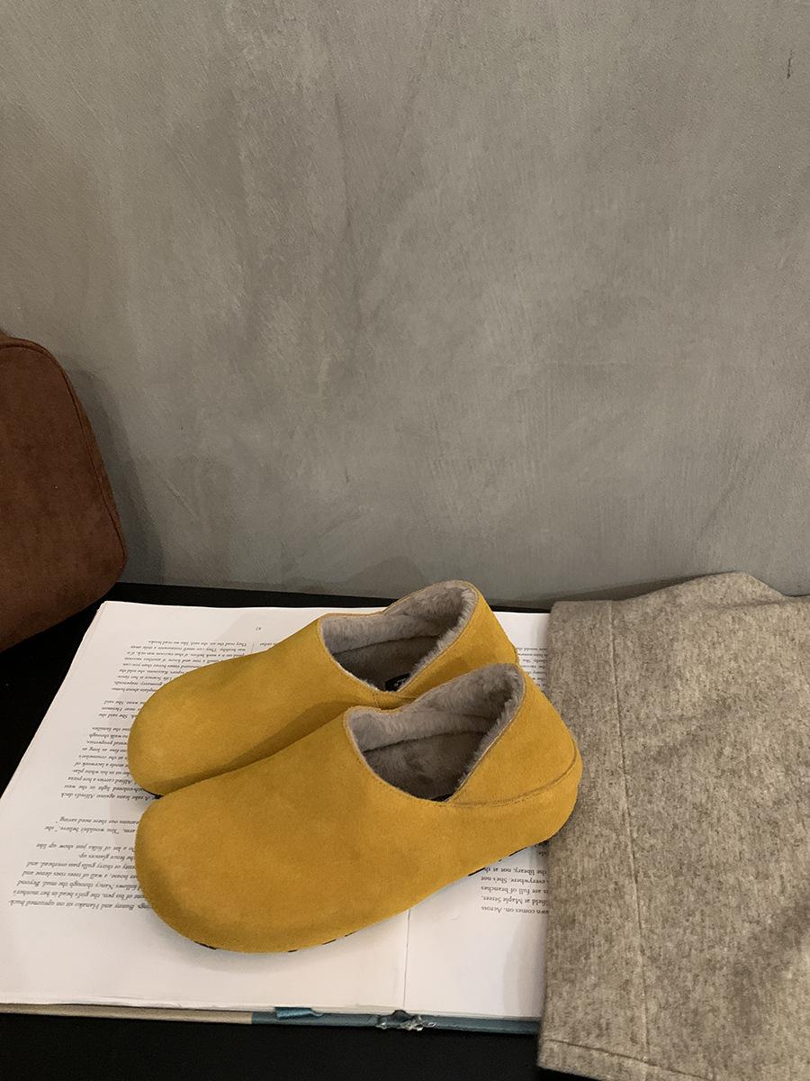 

Туфли bobo из матовой коровьей кожи, женские, осень-зима 2024, однопедальные, на плоской подошве, одинарные туфли из бархата с мягкой подошвой 35 жёлтый