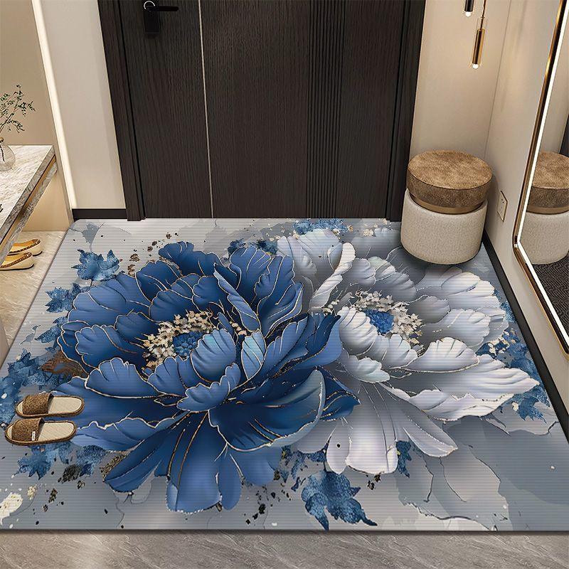 

New Chinese style peony entrance porch door entrance dirt-resistant scraping mud carpet floor mat crystal velvet 40x60cm рожевий