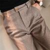 Women's High Waist Herringbone Wool Pants, Slimming Straight Cut, Autumn Winter Casual Harem Cropped Suit Trousers