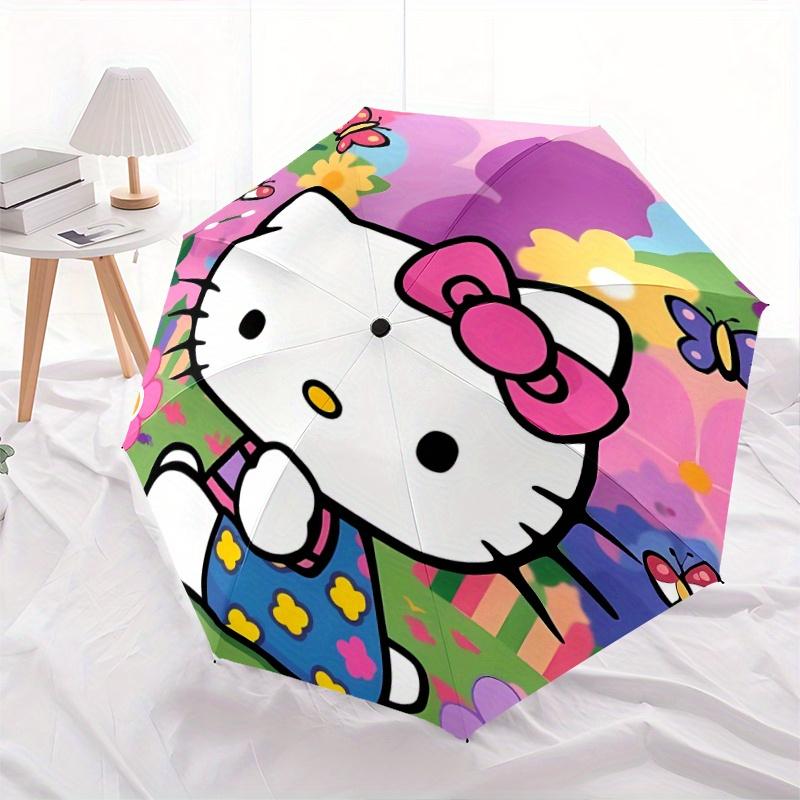 Hello Kitty Theme Automatic 3-Fold Umbrella Design, Cute Cartoon Pattern, Portable Outdoor Umbrella, Perfect, Holiday Gift for Disney fans.Y047