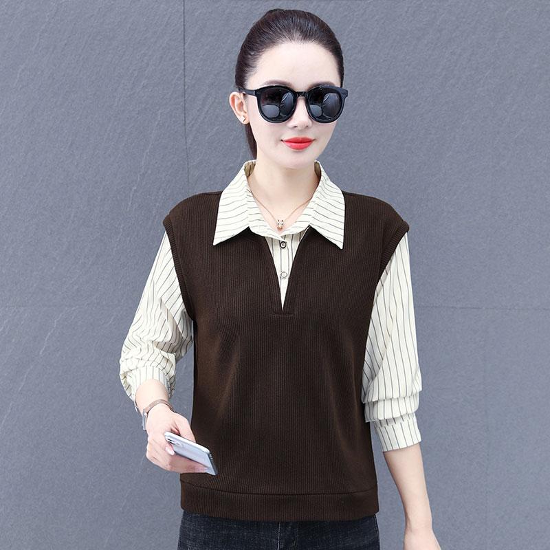 

Женская модная рубашка-двойка в корейском стиле, универсальный базовый топ с лацканами L коричневый