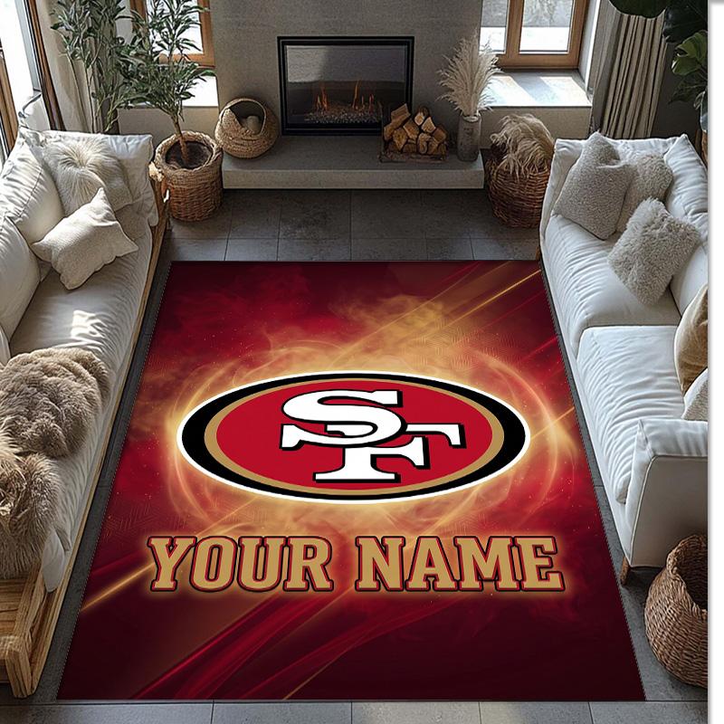 San Francisco 49ers Kristall-Samt-Teppich, Personalisierte rutschfeste Fußmatte mit individuellem Namenstext für Heimdekoration Geschenk